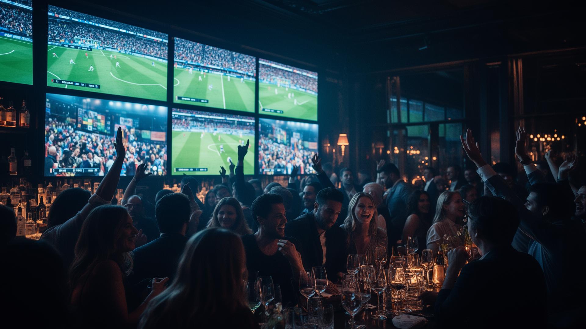 Sports bar premium lleno durante un partido importante